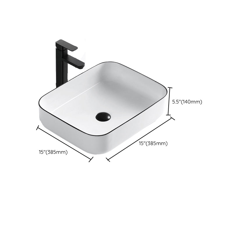 Modern Vessel Bathroom Sink Rectangular Porcelain Drain Assembly and Faucet Wash Stand