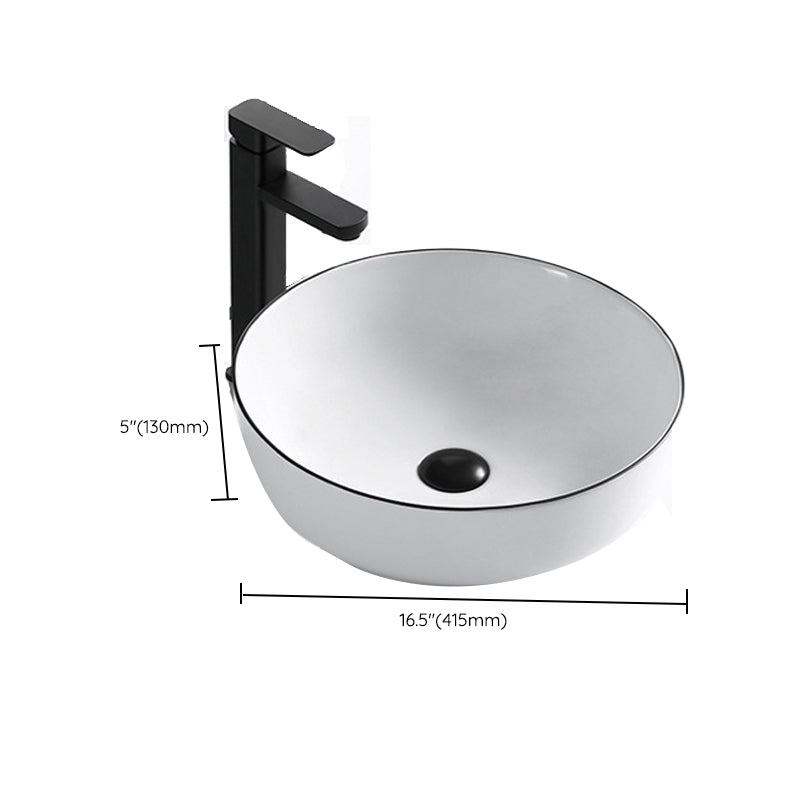 Modern Vessel Bathroom Sink Rectangular Porcelain Drain Assembly and Faucet Wash Stand