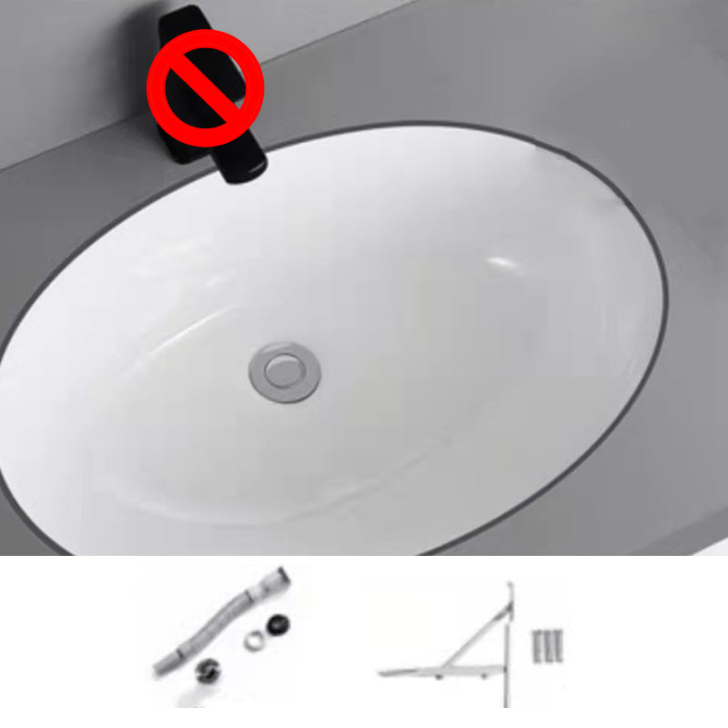 Modern Undermount Bathroom Sink Oval Shape Porcelain with Pop-Up Drain Basin Sink