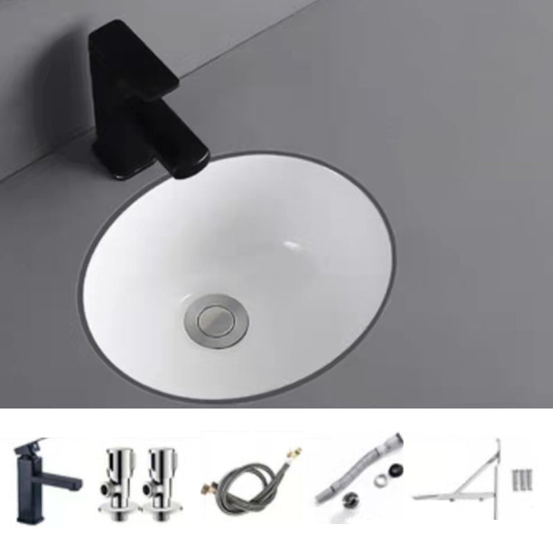 Modern Undermount Bathroom Sink Oval Shape Porcelain with Pop-Up Drain Basin Sink