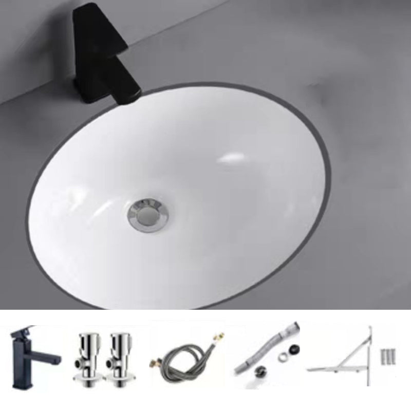 Modern Undermount Bathroom Sink Oval Shape Porcelain with Pop-Up Drain Basin Sink