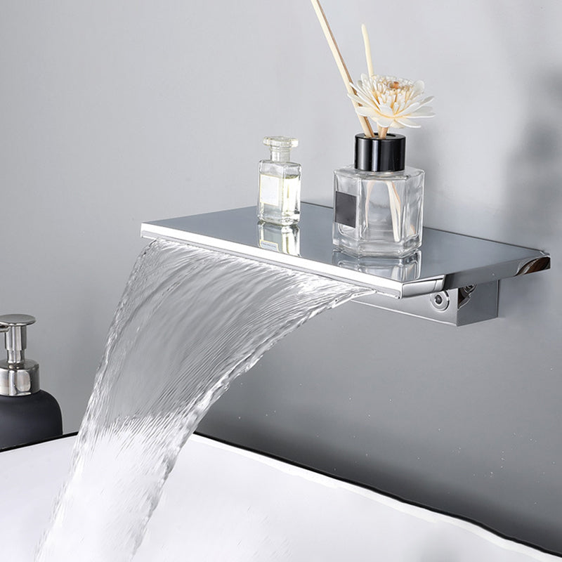 Wall Mounted Metal Waterfall Tub Filler Low Arc Bathroom Faucet