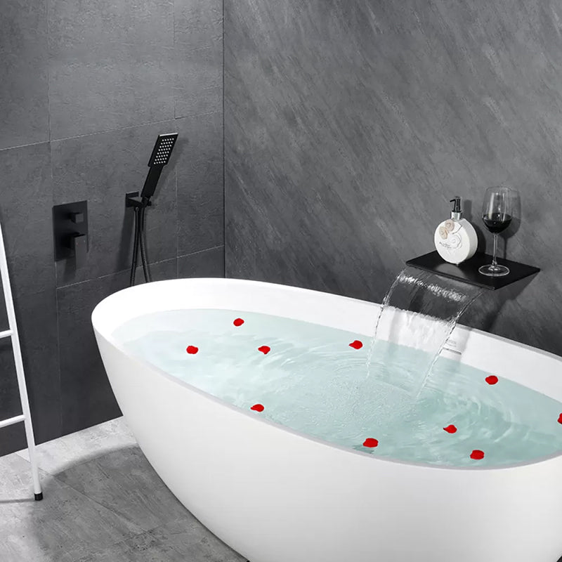 Wall Mounted Metal Waterfall Tub Filler Low Arc Bathroom Faucet