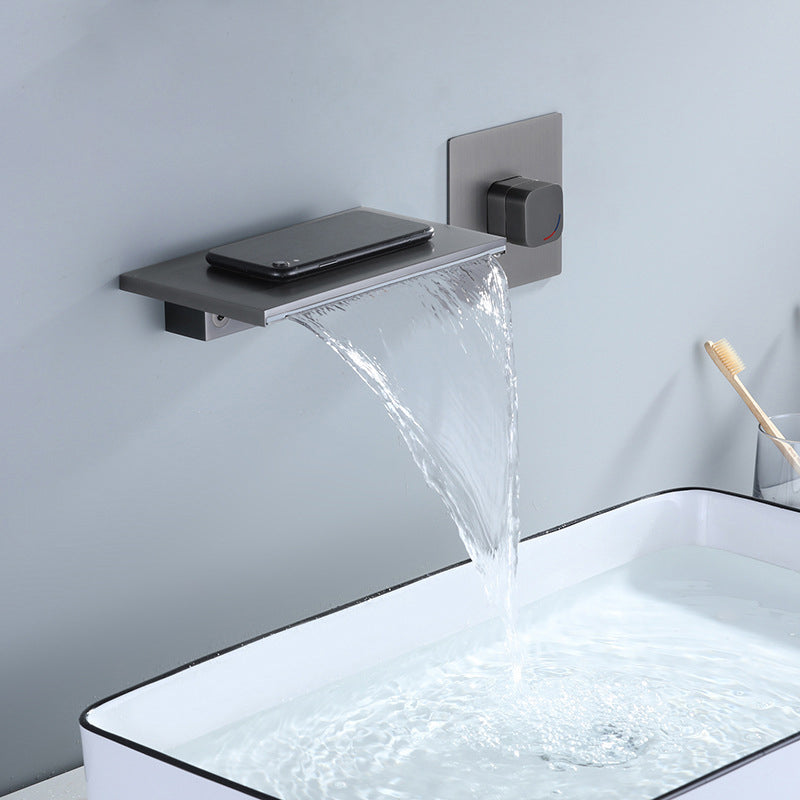 Wall Mounted Metal Waterfall Tub Filler Low Arc Bathroom Faucet