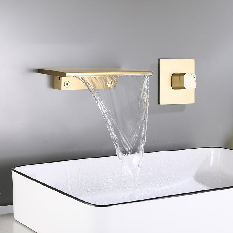 Wall Mounted Metal Waterfall Tub Filler Low Arc Bathroom Faucet