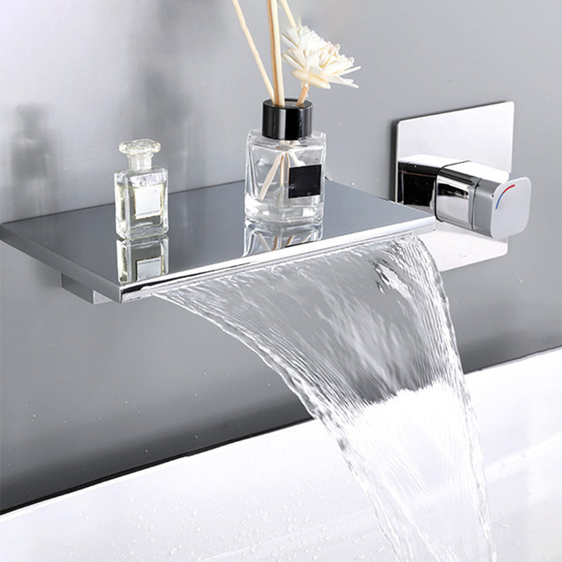 Wall Mounted Metal Waterfall Tub Filler Low Arc Bathroom Faucet