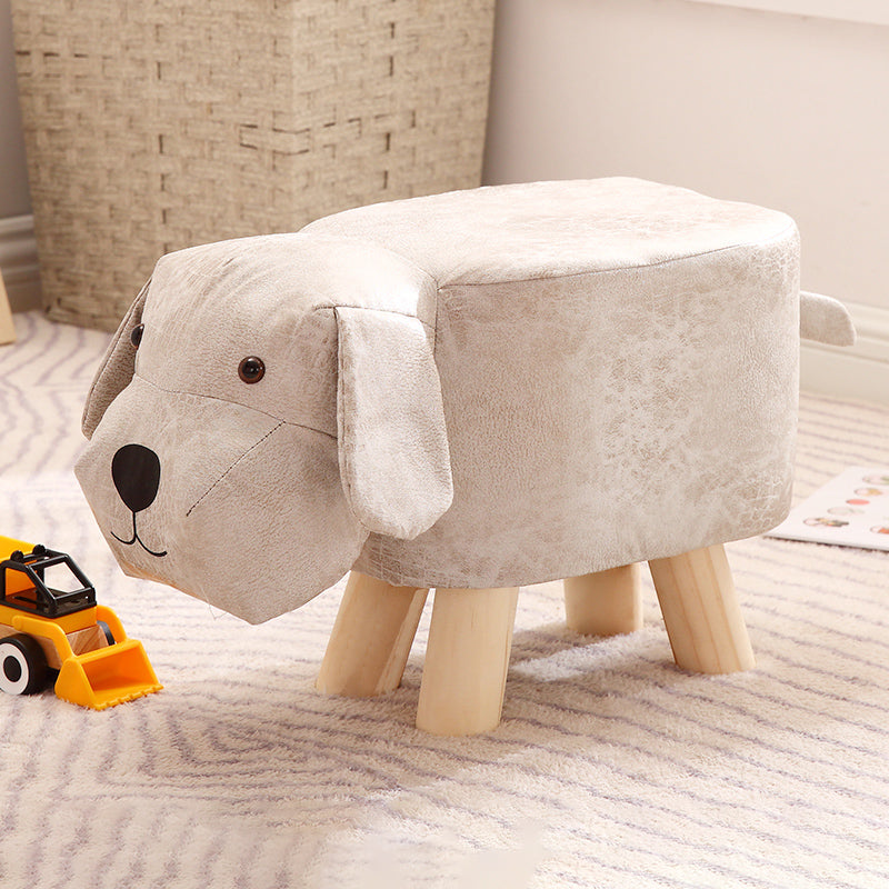 Contemporary Ottoman Faux Leather Solid Wood Frame Upholstered Dog Shape Ottoman