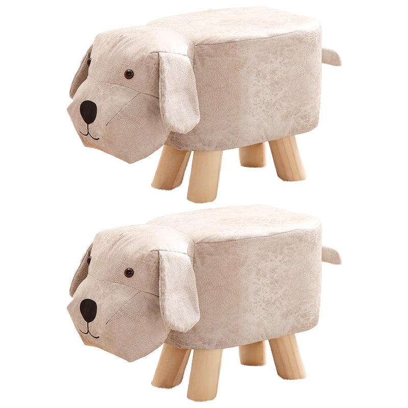 Contemporary Ottoman Faux Leather Solid Wood Frame Upholstered Dog Shape Ottoman