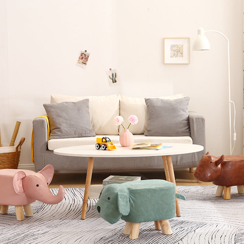 Contemporary Ottoman Faux Leather Solid Wood Frame Upholstered Dog Shape Ottoman