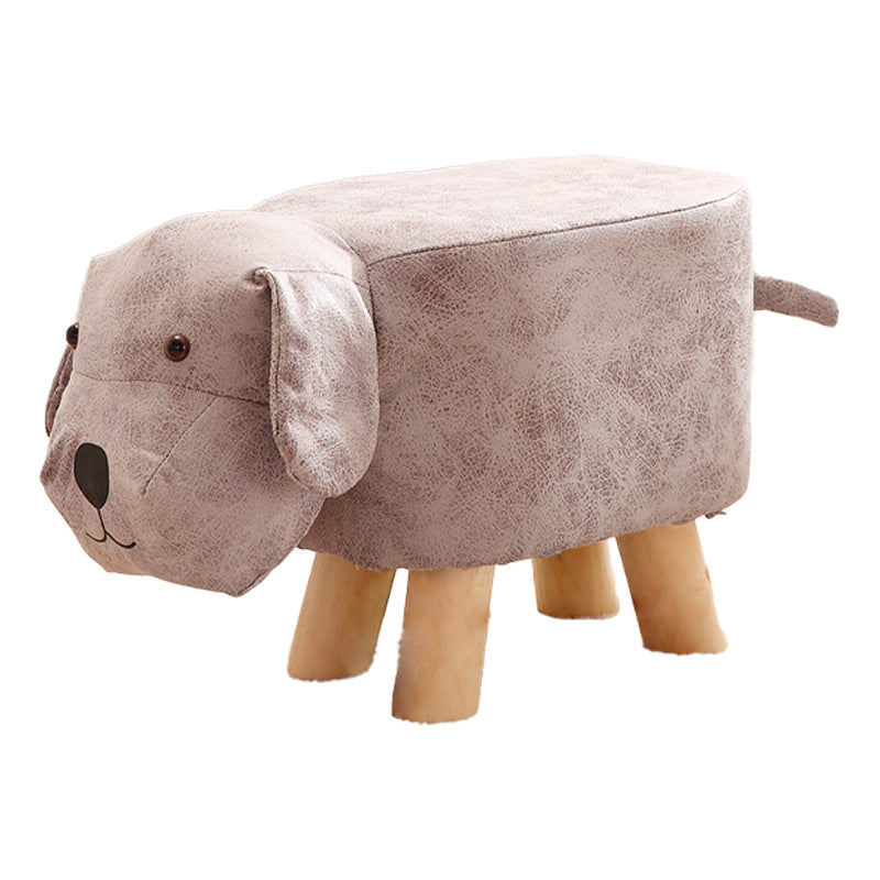 Contemporary Ottoman Faux Leather Solid Wood Frame Upholstered Dog Shape Ottoman