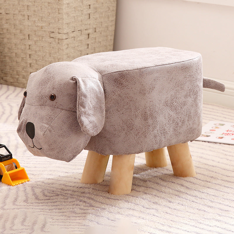 Contemporary Ottoman Faux Leather Solid Wood Frame Upholstered Dog Shape Ottoman