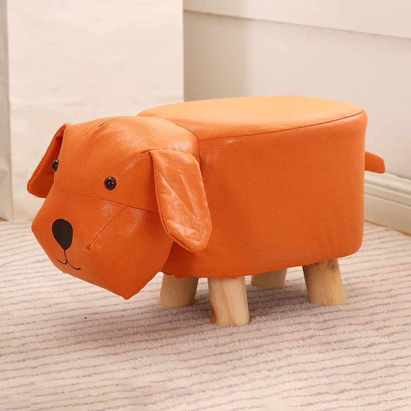 Contemporary Ottoman Faux Leather Solid Wood Frame Upholstered Dog Shape Ottoman