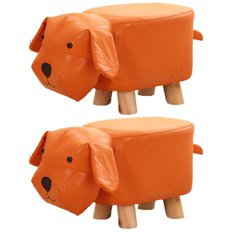 Contemporary Ottoman Faux Leather Solid Wood Frame Upholstered Dog Shape Ottoman