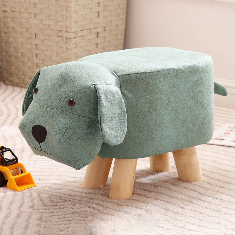 Contemporary Ottoman Faux Leather Solid Wood Frame Upholstered Dog Shape Ottoman