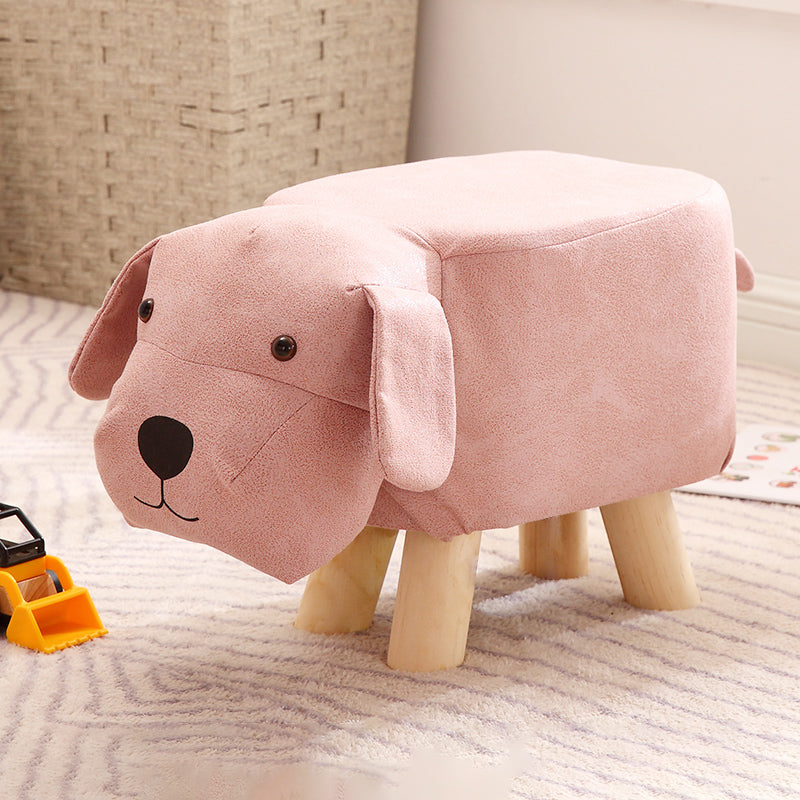 Contemporary Ottoman Faux Leather Solid Wood Frame Upholstered Dog Shape Ottoman