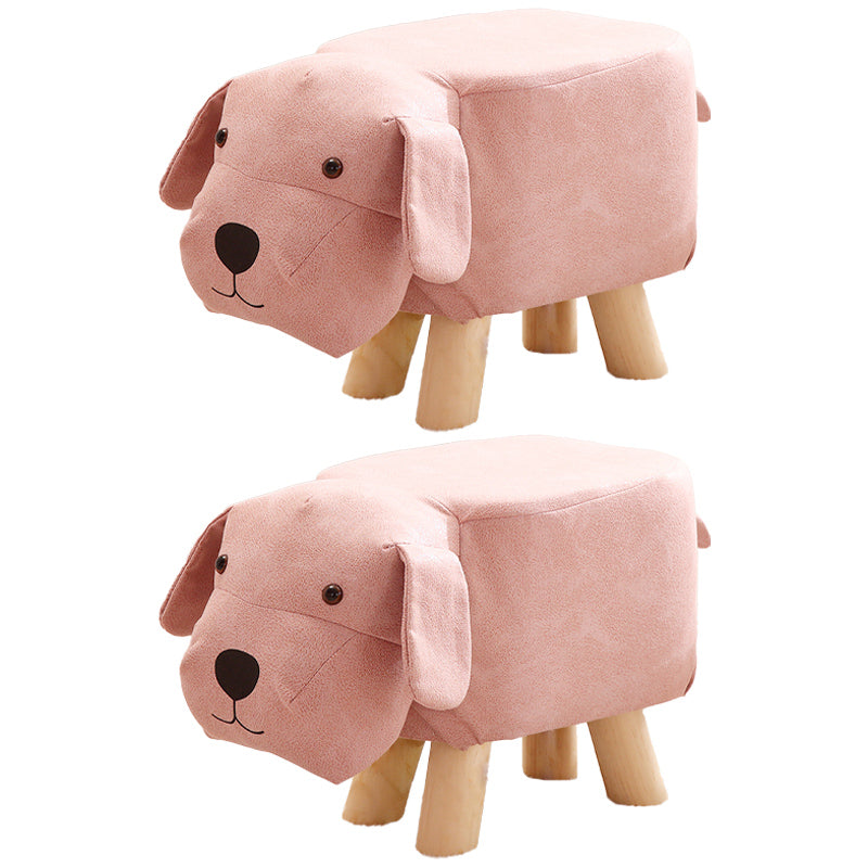 Contemporary Ottoman Faux Leather Solid Wood Frame Upholstered Dog Shape Ottoman