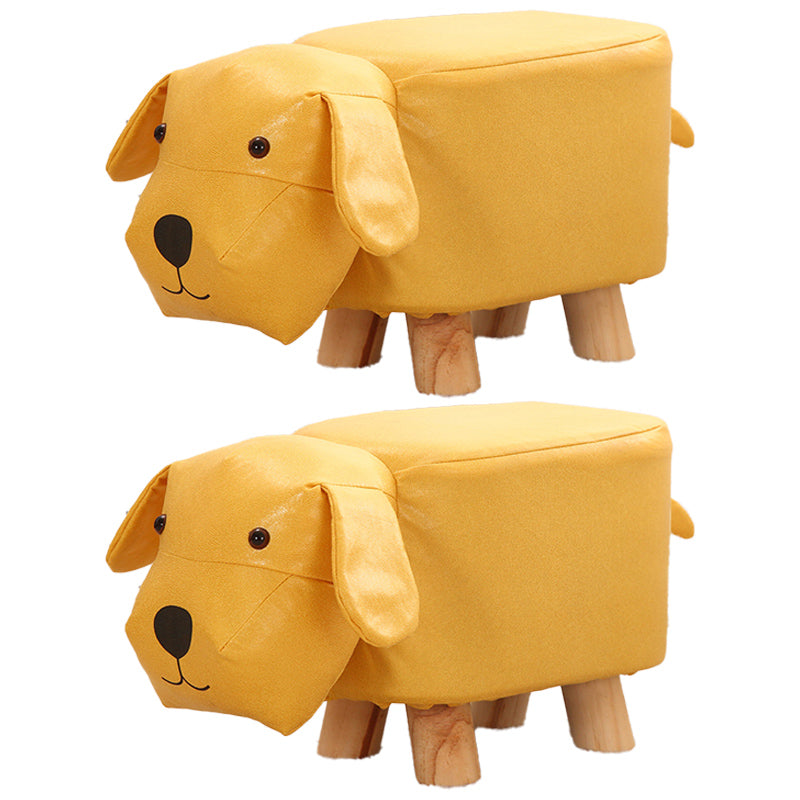 Contemporary Ottoman Faux Leather Solid Wood Frame Upholstered Dog Shape Ottoman