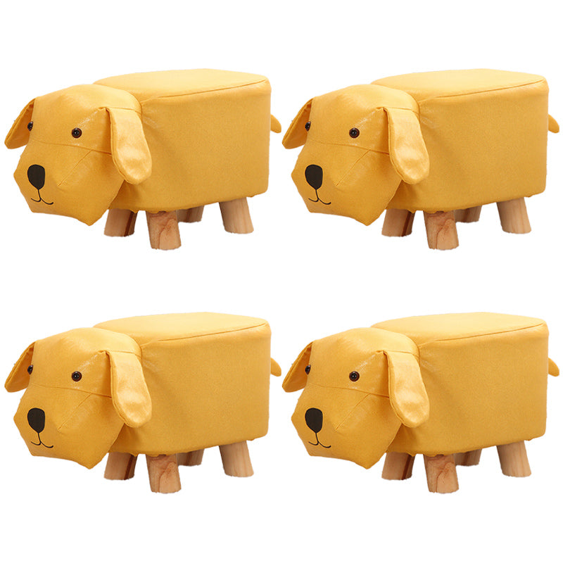 Contemporary Ottoman Faux Leather Solid Wood Frame Upholstered Dog Shape Ottoman
