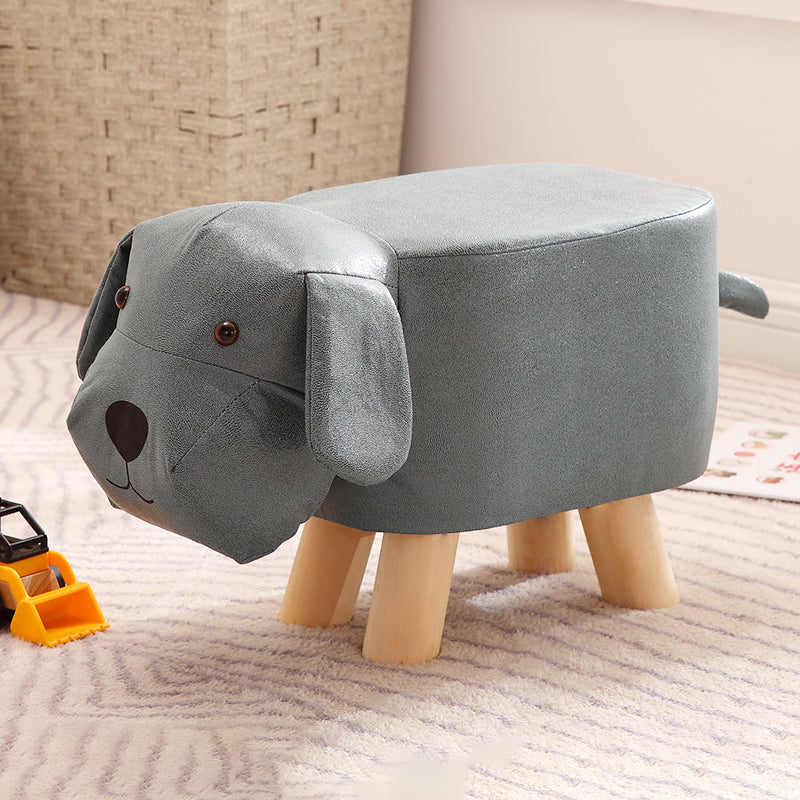 Contemporary Ottoman Faux Leather Solid Wood Frame Upholstered Dog Shape Ottoman