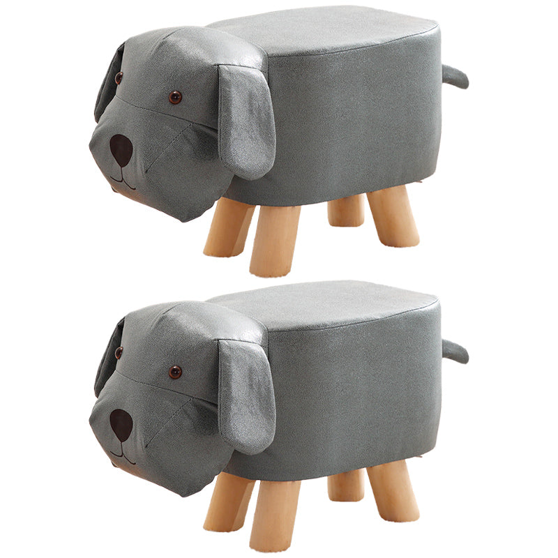 Contemporary Ottoman Faux Leather Solid Wood Frame Upholstered Dog Shape Ottoman