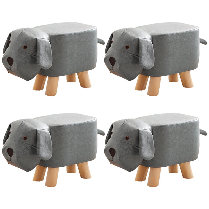 Contemporary Ottoman Faux Leather Solid Wood Frame Upholstered Dog Shape Ottoman