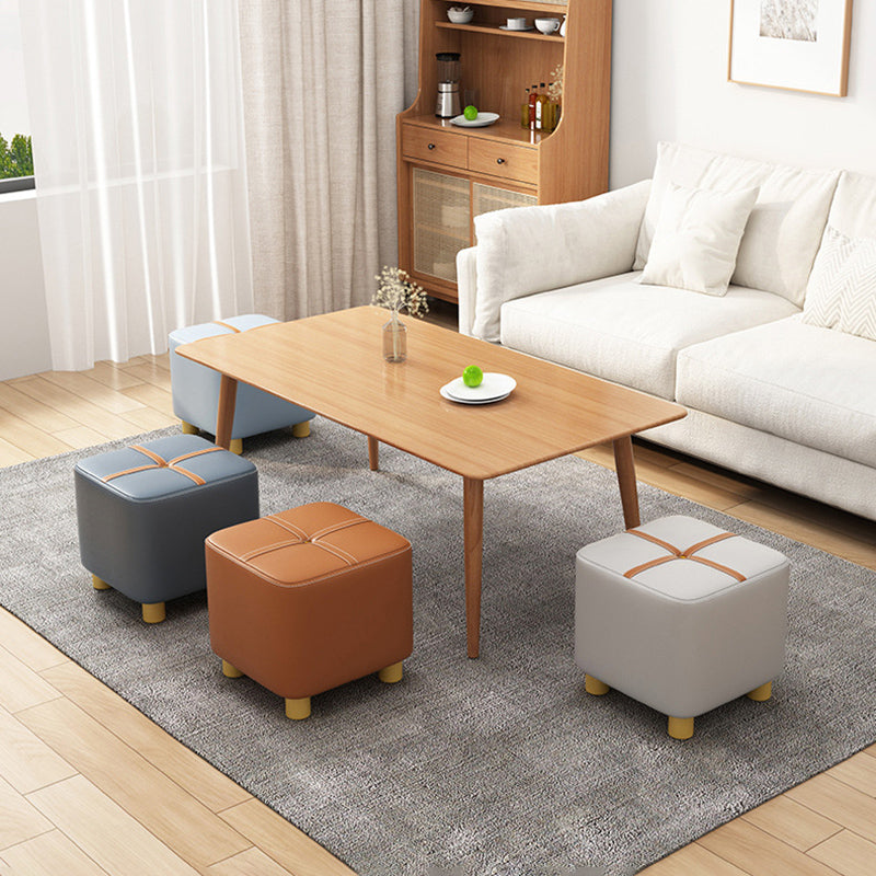 Fabric Pouf Ottoman Contrast Stripe Square Stain Resistant Modern Ottoman