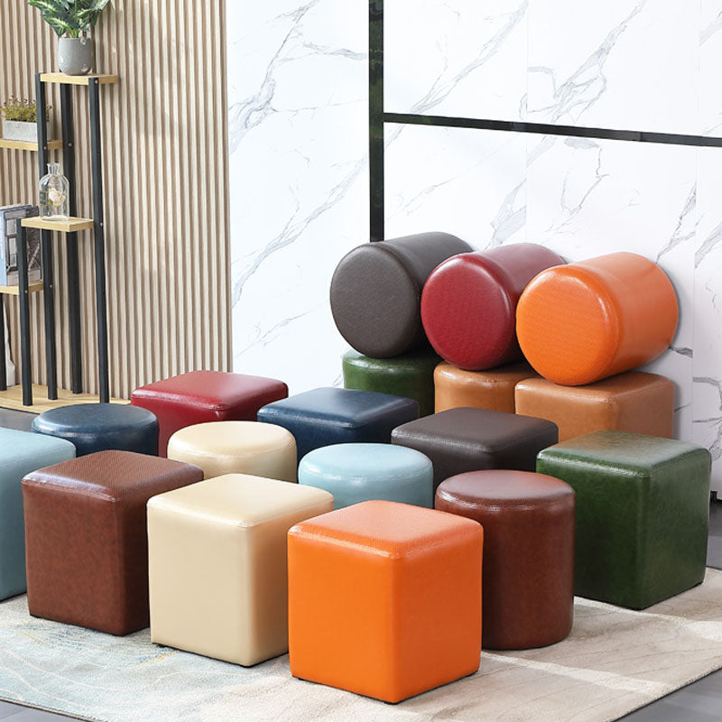 Orange Modern Pouf Water Resistant Solid Color Round Pouf for Drawing Room
