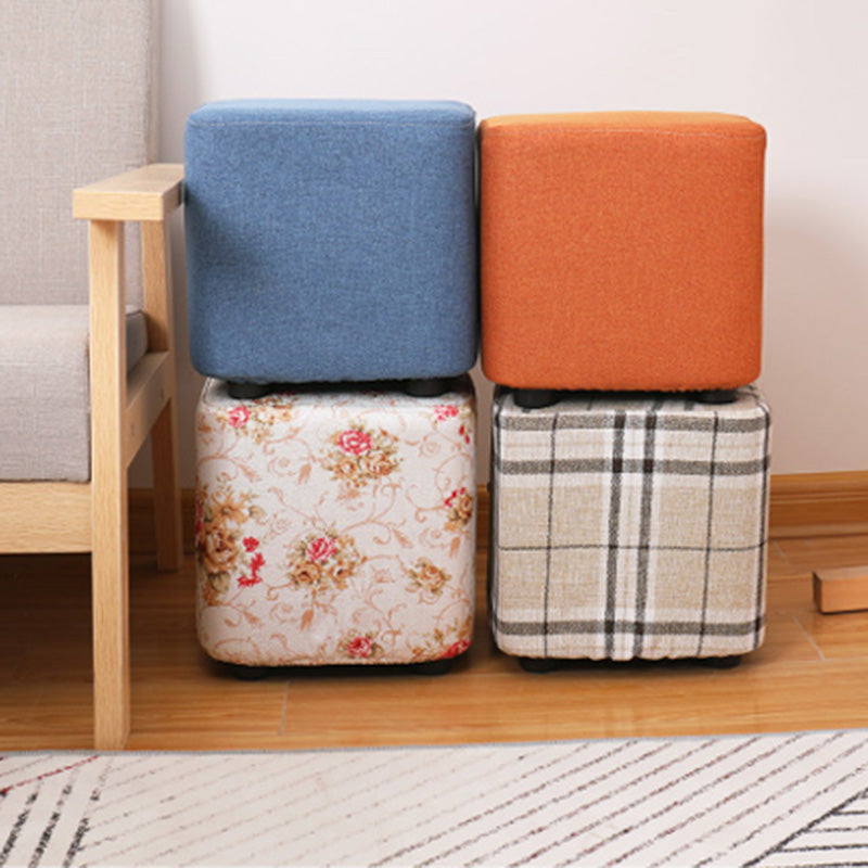 Contemporary Pouf Ottoman Fabric Upholstered Tear Resistant Square Ottoman