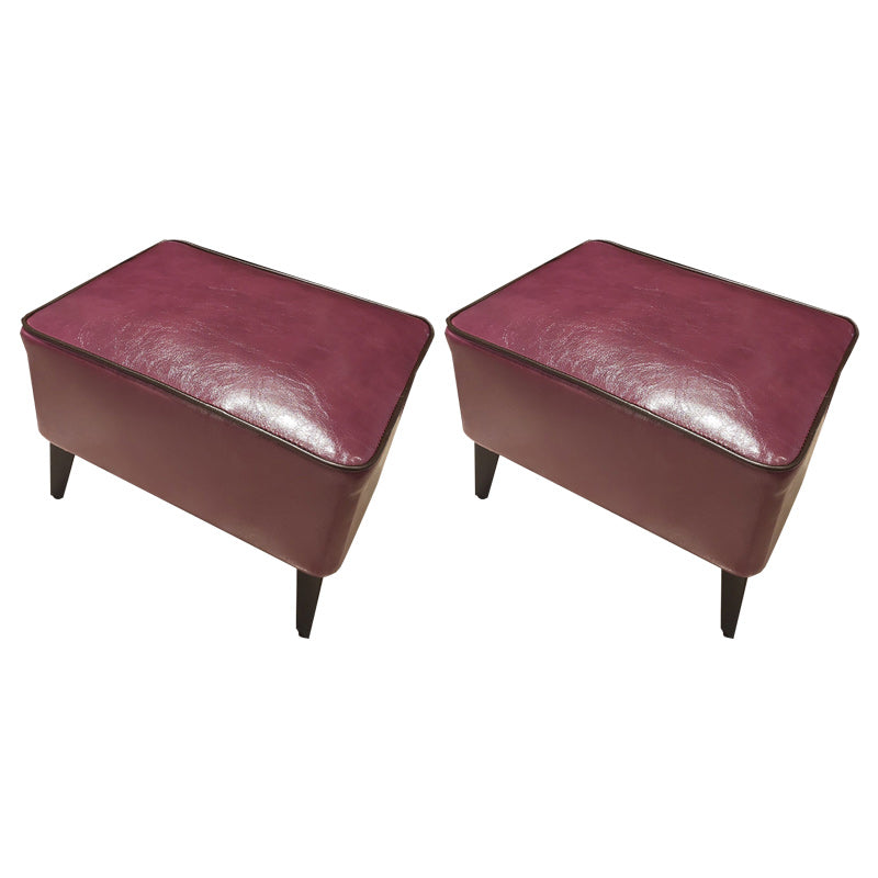 Mid-Century Modern Pouf Ottoman Faux Leather Upholstered Rectangle Ottoman with Chair Legs