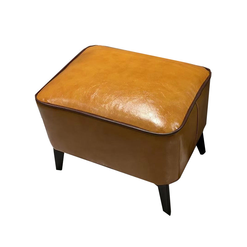 Mid-Century Modern Pouf Ottoman Faux Leather Upholstered Rectangle Ottoman with Chair Legs