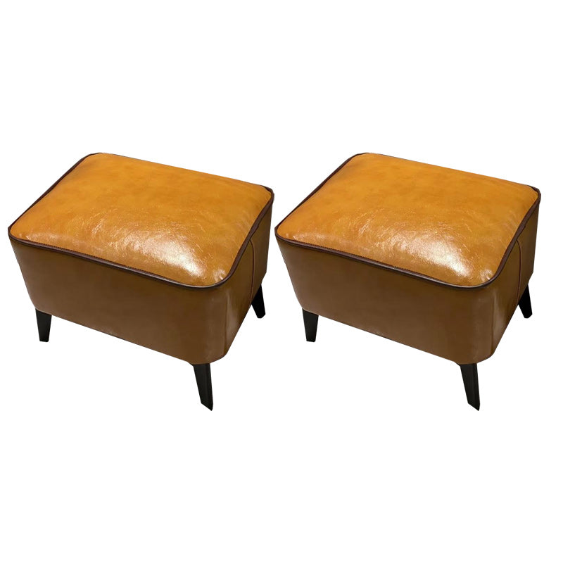 Mid-Century Modern Pouf Ottoman Faux Leather Upholstered Rectangle Ottoman with Chair Legs