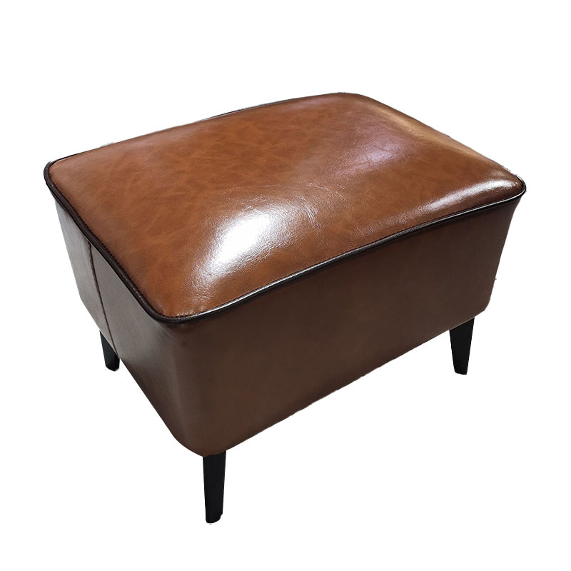 Mid-Century Modern Pouf Ottoman Faux Leather Upholstered Rectangle Ottoman with Chair Legs