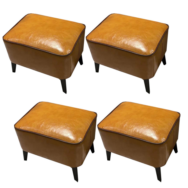 Mid-Century Modern Pouf Ottoman Faux Leather Upholstered Rectangle Ottoman with Chair Legs