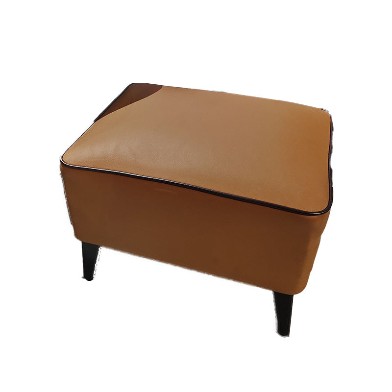 Mid-Century Modern Pouf Ottoman Faux Leather Upholstered Rectangle Ottoman with Chair Legs