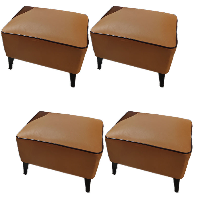 Mid-Century Modern Pouf Ottoman Faux Leather Upholstered Rectangle Ottoman with Chair Legs