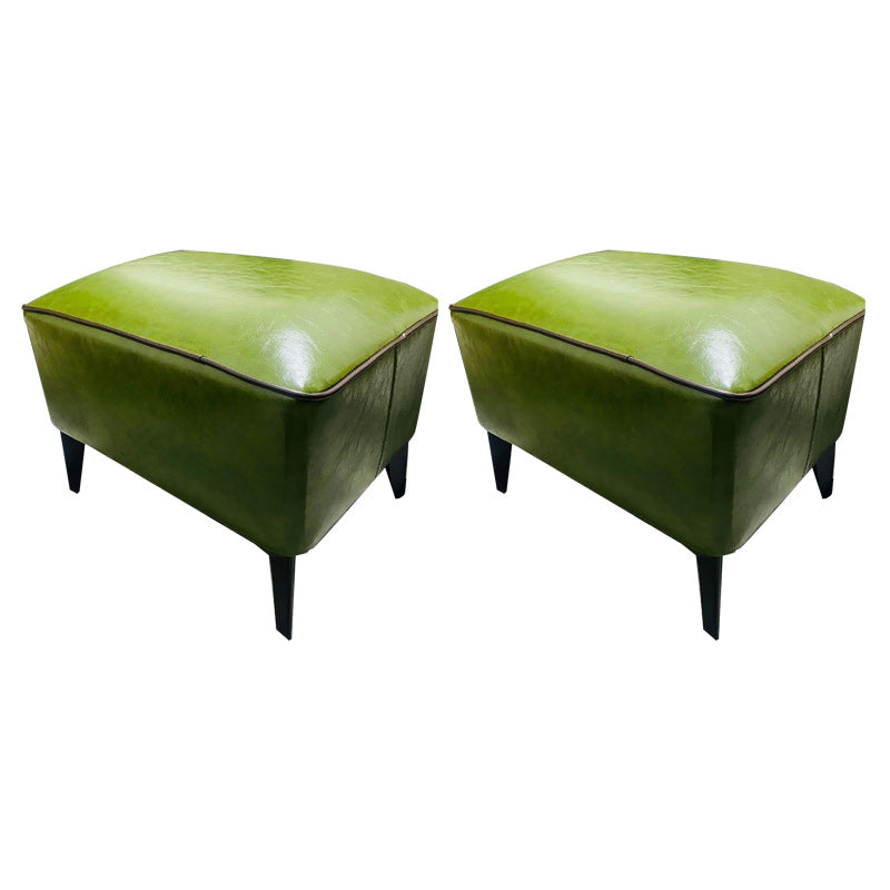 Mid-Century Modern Pouf Ottoman Faux Leather Upholstered Rectangle Ottoman with Chair Legs