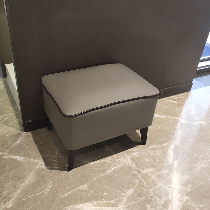 Mid-Century Modern Pouf Ottoman Faux Leather Upholstered Rectangle Ottoman with Chair Legs