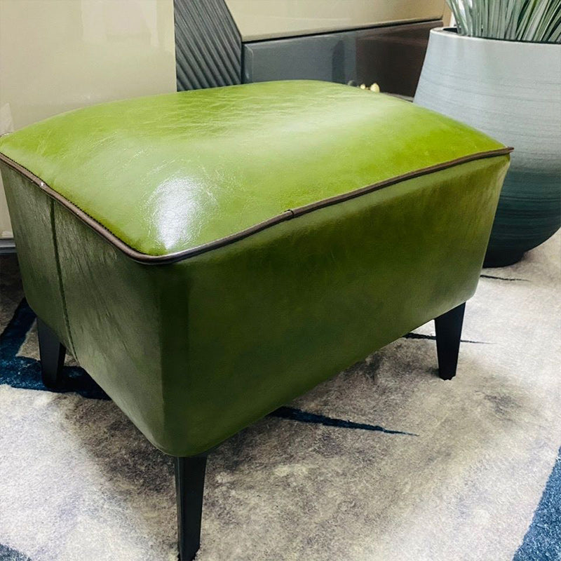 Mid-Century Modern Pouf Ottoman Faux Leather Upholstered Rectangle Ottoman with Chair Legs