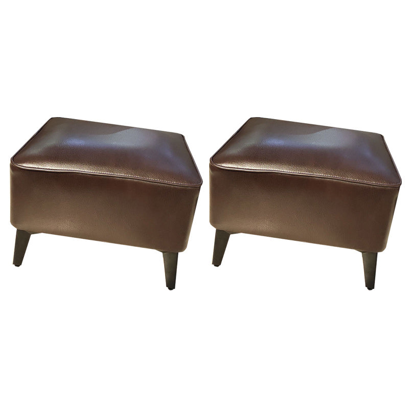 Mid-Century Modern Pouf Ottoman Faux Leather Upholstered Rectangle Ottoman with Chair Legs