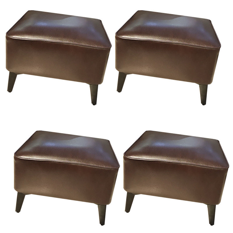 Mid-Century Modern Pouf Ottoman Faux Leather Upholstered Rectangle Ottoman with Chair Legs