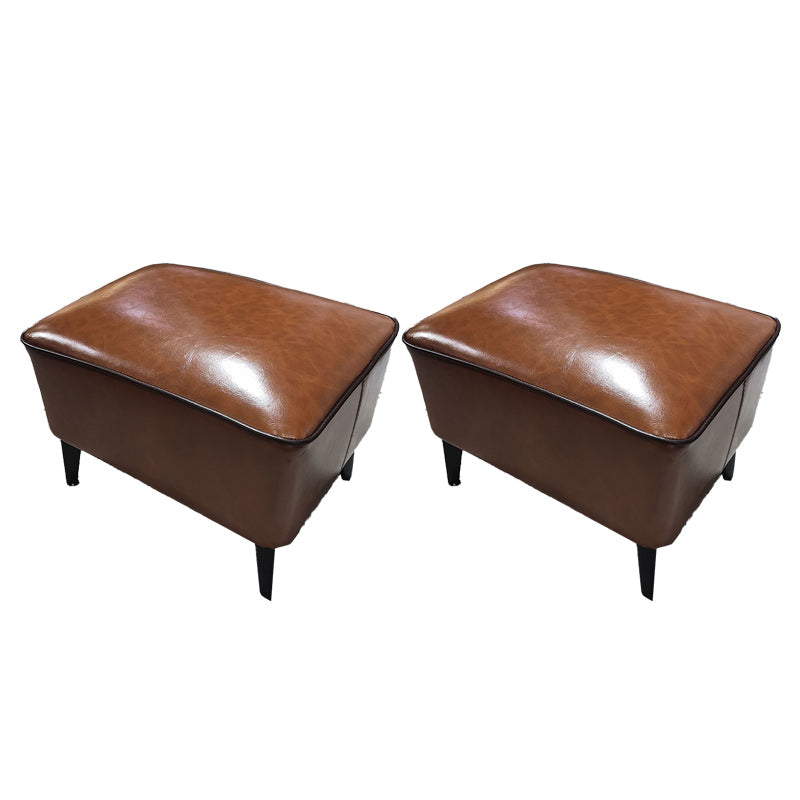 Mid-Century Modern Pouf Ottoman Faux Leather Upholstered Rectangle Ottoman with Chair Legs