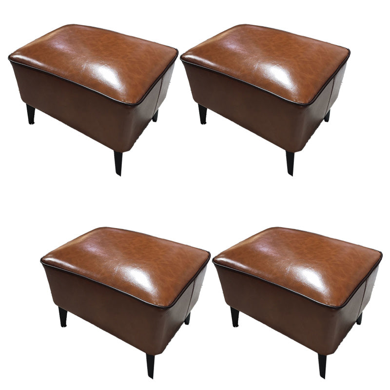 Mid-Century Modern Pouf Ottoman Faux Leather Upholstered Rectangle Ottoman with Chair Legs