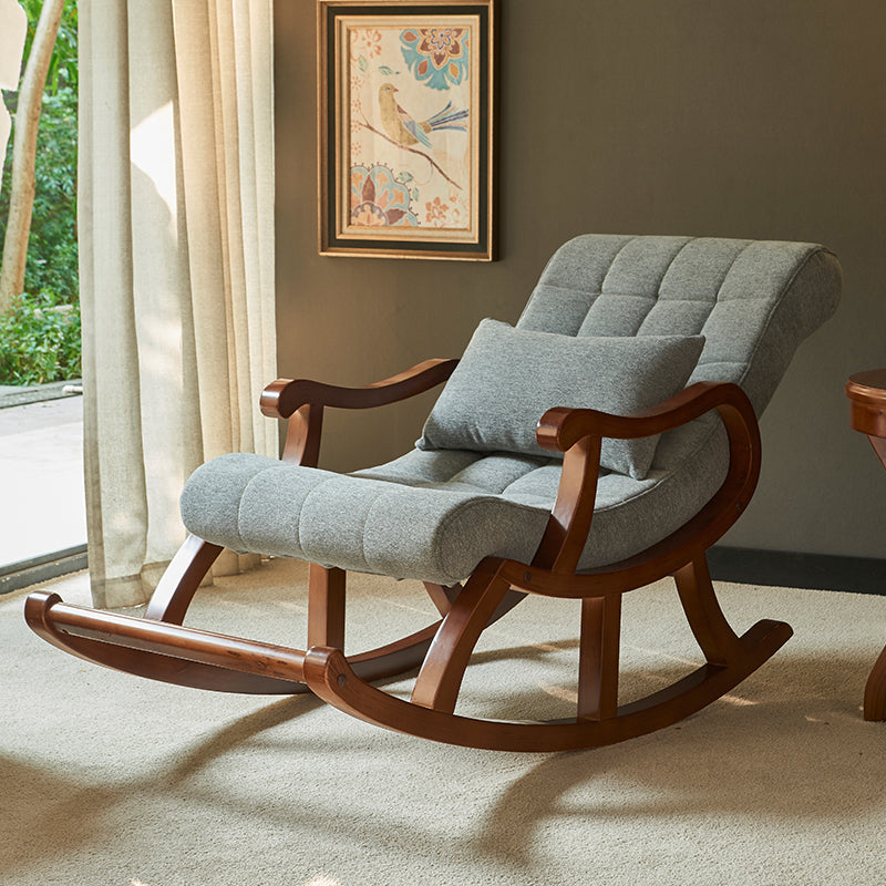 Mid-Century Modern Rocking Chair Fabric Upholstered Tufted Solid Color Porch Rocking Chair