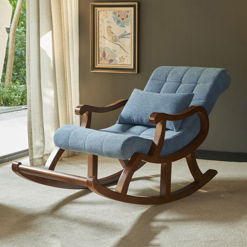 Mid-Century Modern Rocking Chair Fabric Upholstered Tufted Solid Color Porch Rocking Chair