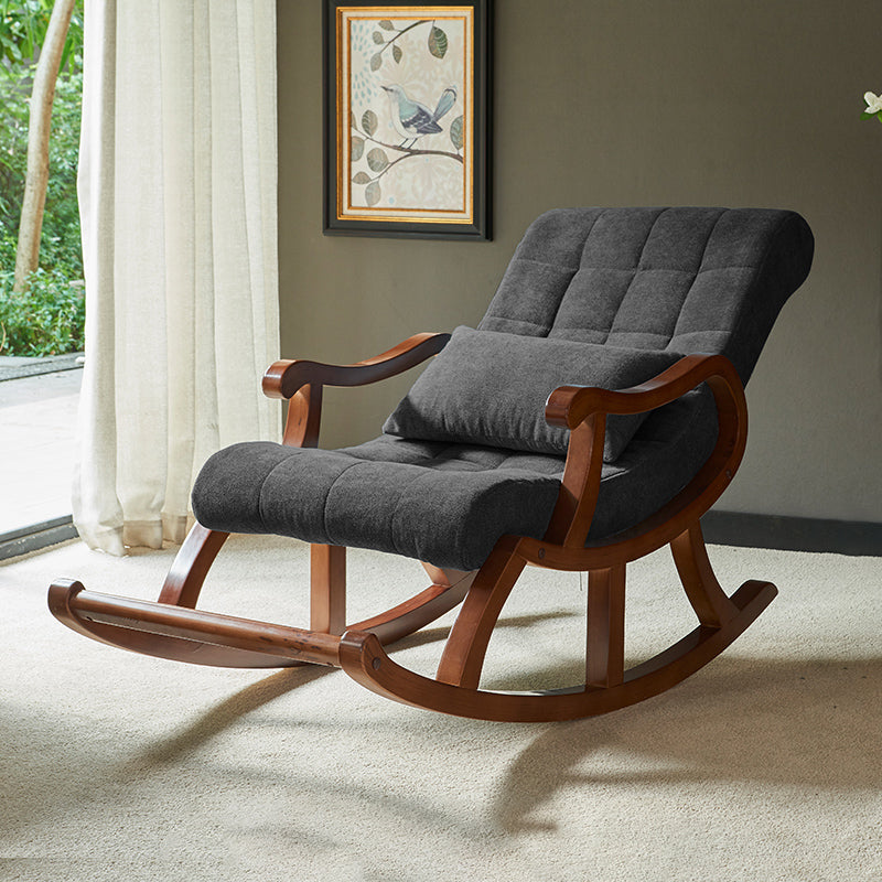 Mid-Century Modern Rocking Chair Fabric Upholstered Tufted Solid Color Porch Rocking Chair