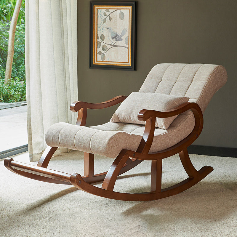 Mid-Century Modern Rocking Chair Fabric Upholstered Tufted Solid Color Porch Rocking Chair