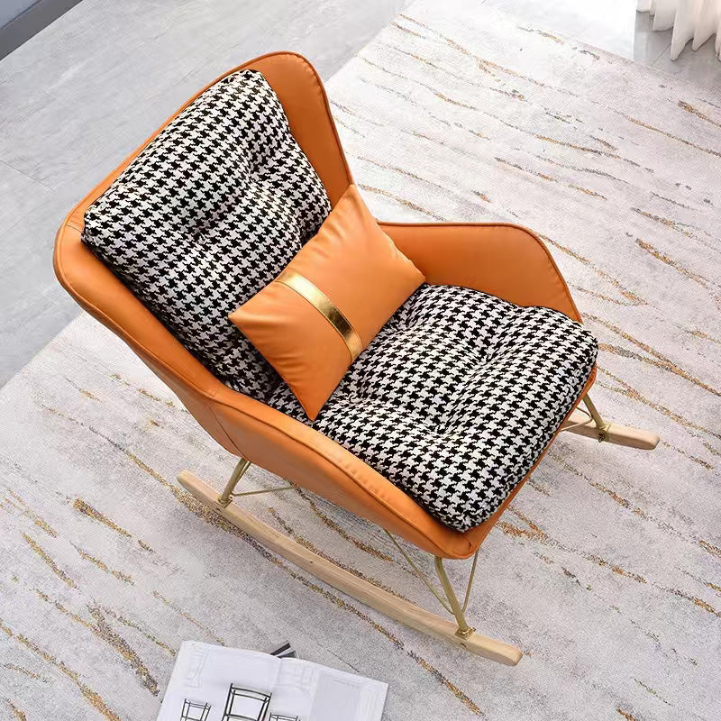 Modern Upholstered Rocker Chair Metal Frame Spindle Rocker Chair for Living Room