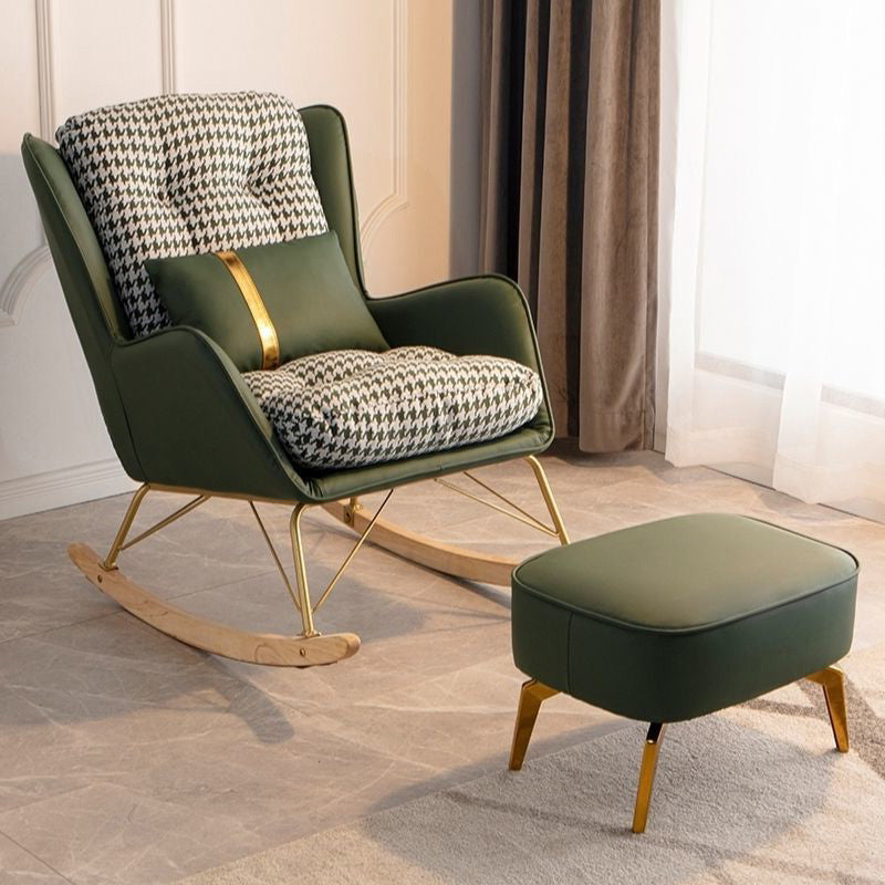 Modern Upholstered Rocker Chair Metal Frame Spindle Rocker Chair for Living Room