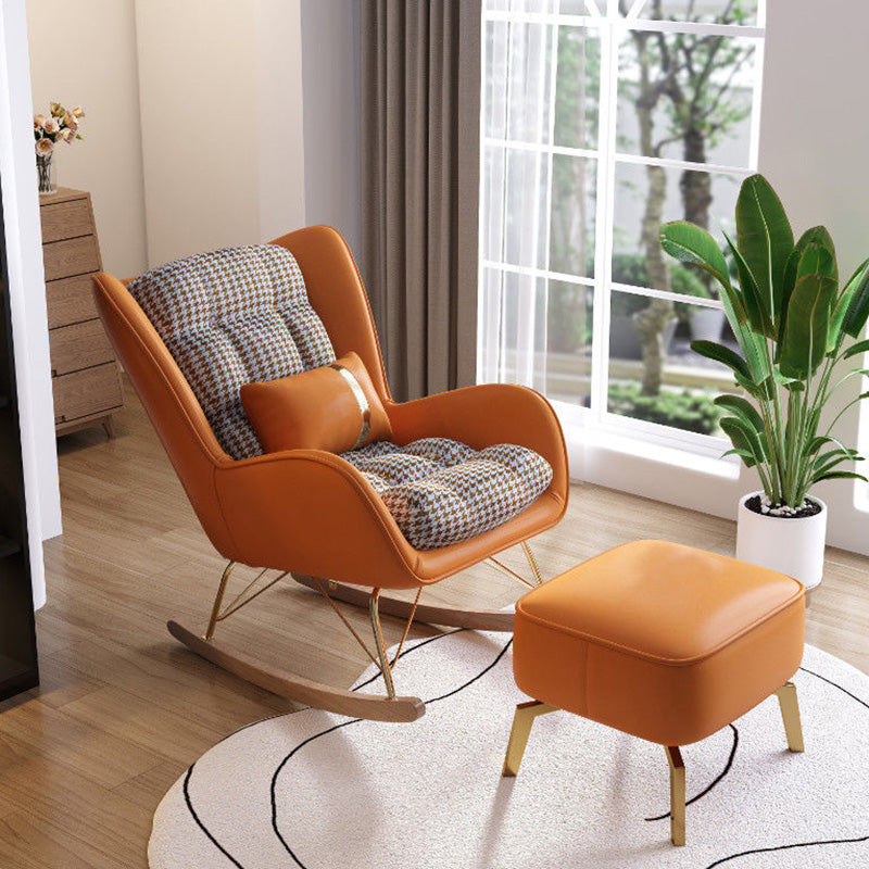 Modern Upholstered Rocker Chair Metal Frame Spindle Rocker Chair for Living Room