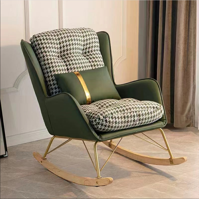 Modern Upholstered Rocker Chair Metal Frame Spindle Rocker Chair for Living Room